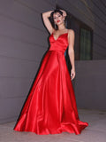 A-Line/Princess Satin Ruffles V-neck Sleeveless Sweep/Brush Train Dresses TPP0001686