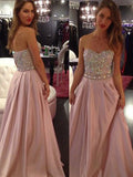 A-Line/Princess Sleeveless Sweetheart Floor-Length Chiffon Beading Dresses TPP0002586