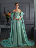 A-Line/Princess Off the Shoulder Sleeveless Long Taffeta Dresses TPP0009159