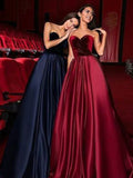 A-Line/Princess Sleeveless Sweetheart Court Train Ruffles Satin Dresses TPP0003379