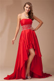 A-Line/Princess Strapless High Low Beading Sleeveless Taffeta Dresses TPP0004051