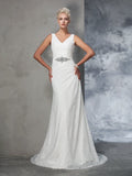 Trumpet/Mermaid V-neck Lace Sleeveless Long Lace Wedding Dresses TPP0006721