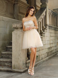 A-Line/Princess Strapless Beading Sleeveless Short Satin Cocktail Dresses TPP0008515