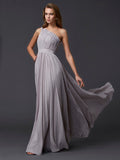 A-Line/Princess One-Shoulder Sleeveless Pleats Long Chiffon Dresses TPP0002827