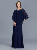 Sheath/Column Scoop Beading Long Sleeves Chiffon Floor-Length Mother of the Bride Dresses TPP0007372