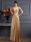 A-Line/Princess One-Shoulder Sleeveless Beading Long Elastic Woven Satin Dresses TPP0003293