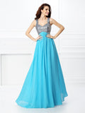 A-Line/Princess Straps Beading Sleeveless Long Chiffon Dresses TPP0004430