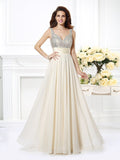 A-Line/Princess Straps Beading Sleeveless Long Chiffon Dresses TPP0003547