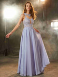 A-Line/Princess Scoop Sleeveless Floor-Length Applique Chiffon Dresses TPP0002606