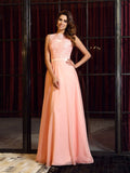 A-Line/Princess High Neck Applique Sleeveless Long Chiffon Dresses TPP0003779