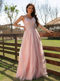 A-Line/Princess Ruched V-neck Sleeveless Floor-Length Dresses TPP0001516