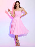 A-Line/Princess Strapless Sleeveless Pleats Short Chiffon Bridesmaid Dresses TPP0005750