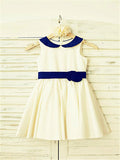 A-line/Princess Scoop Sleeveless Hand-made Flower Tea-Length Satin Flower Girl Dresses TPP0007920