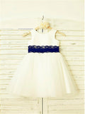 A-line/Princess Scoop Sleeveless Lace Tea-Length Tulle Flower Girl Dresses TPP0007827