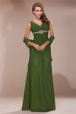 Sheath/Column V-neck Sleeveless Beading Long Chiffon Mother of the Bride Dresses TPP0007335