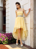 A-Line/Princess Strapless Beading Sleeveless High Low Chiffon Cocktail Dresses TPP0008622