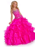 Ball Gown Halter Sleeveless Rhinestone Long Organza Flower Girl Dresses TPP0007576