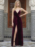 A-Line/Princess Spaghetti Straps Sleeveless Floor-Length Ruffles Velvet Dresses TPP0003096