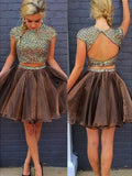 A-Line/Princess Sleeveless Scoop Beading Short/Mini Organza Two Piece Dresses TPP0008086