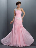 A-Line/Princess One-Shoulder Beading Sleeveless Applique Long Chiffon Dresses TPP0003645