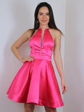 A-Line/Princess Satin Ruffles Halter Sleeveless Short/Mini Dresses TPP0004846