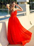 A-Line/Princess Chiffon Ruched V-neck Sleeveless Floor-Length Dresses TPP0004862