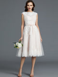 A-Line/Princess Sleeveless Bateau Knee-Length Tulle Wedding Dresses TPP0006017