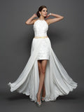 A-Line/Princess High Neck Lace Sleeveless Long Chiffon Wedding Dresses TPP0006617