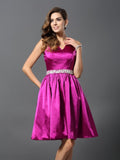 A-Line/Princess Straps Beading Sleeveless Short Elastic Woven Satin Bridesmaid Dresses TPP0005768