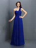 A-Line/Princess One-Shoulder Hand-Made Flower Sleeveless Long Chiffon Bridesmaid Dresses TPP0005570