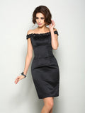 Sheath/Column Off-the-Shoulder Beading Sleeveless Short Satin Mother of the Bride Dresses TPP0007285