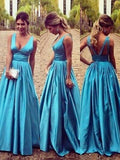 A-Line/Princess Sleeveless V-neck Elastic Woven Satin Ruched Floor-Length Dresses TPP0002218