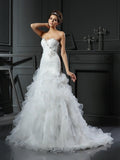 Trumpet/Mermaid Sweetheart Ruffles Sleeveless Long Organza Wedding Dresses TPP0006476