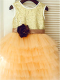 A-line/Princess Scoop Sleeveless Tea-Length Sequin Tulle Flower Girl Dresses TPP0007892