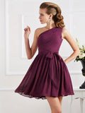 A-Line/Princess Pleats One-Shoulder Sleeveless Short Chiffon Bridesmaid Dresses TPP0005024