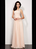 A-Line/Princess Halter Sleeveless Pleats Long Chiffon Dresses TPP0003991