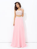 A-line/Princess Straps Applique Sleeveless Long Chiffon Two Piece Dresses TPP0002704