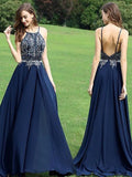 A-Line/Princess Sleeveless Halter Chiffon Beading Sweep/Brush Train Dresses TPP0002106