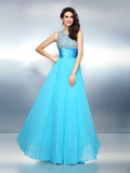 A-Line/Princess One-Shoulder Beading Sleeveless Long Chiffon Dresses TPP0004040