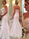 Trumpet/Mermaid Sleeveless Sweetheart Sweep/Brush Train Applique Lace Wedding Dresses TPP0006172