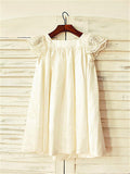 A-line/Princess Scoop Short Sleeves Lace Tea-Length Chiffon Flower Girl Dresses TPP0007794