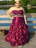 A-Line/Princess Strapless Sleeveless Beading Floor-Length Taffeta Plus Size Dresses TPP0004347