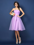 A-Line/Princess Strapless Pleats Sleeveless Short Satin Bridesmaid Dresses TPP0005499