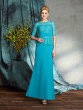 Sheath/Column Bateau Applique 1/2 Sleeves Long Chiffon Mother of the Bride Dresses TPP0007431