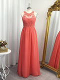 A-Line/Princess Chiffon Applique Scoop Floor-Length Sleeveless Dresses