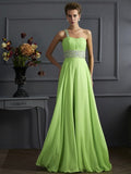 A-Line/Princess Sleeveless Beading One-Shoulder Chiffon Long Dresses TPP0003900