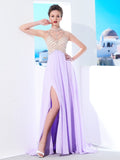 A-Line/Princess High Neck Sleeveless Sweep/Brush Train Crystal Chiffon Dresses TPP0002799