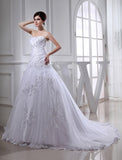 A-Line/Princess Beading Long Sleeveless Strapless Tulle Taffeta Wedding Dresses TPP0006716