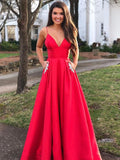 A-Line/Princess Floor-Length V-neck Sleeveless Satin Beading Dresses TPP0004468