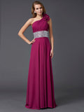 A-Line/Princess One-Shoulder Sleeveless Beading Long Chiffon Dresses TPP0004000